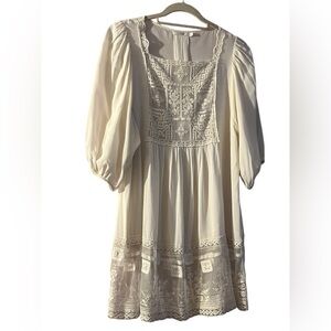 Hazel cream embroidered fairy large cottage‎ core prairie feminine boho dress